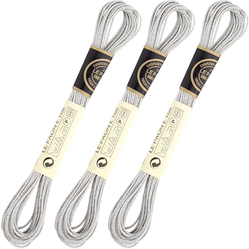 Image of 3 Skeins Metallic Embroidery Floss, Glitter Embroidery Thread String, Polyester Cross-Stitch Threads for Hand Embroidery, String Art, DIY Bracelet- Silver