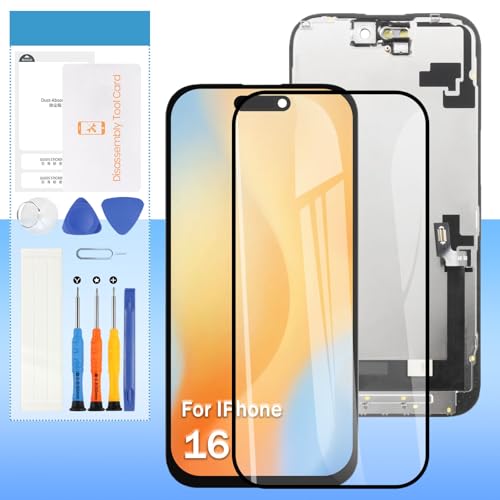 Yondista Screen Replacement For iPhone 16 A3287 A3081 A3286 A3288 6.1 LCD Screen Display Touch Digitizer with True Tone Face ID Support 3D Touch (Tools - Waterproof Seal - Screen protector)
