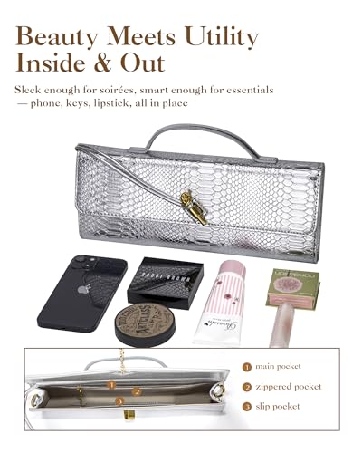 Image of Elegant Evening Clutch Purse for Women - Structured Crocodile PU Leather Handbag for Wedding & Formal Party
