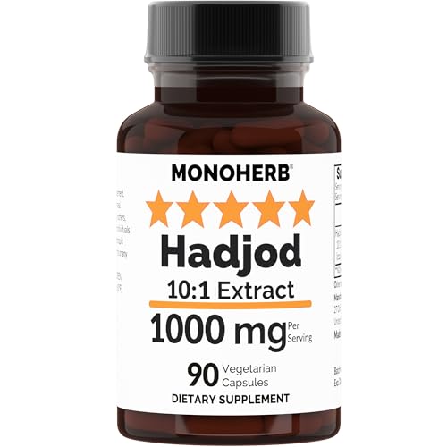 MONOHERB Hadjod 10:1 Extract - 1000 mg per Serving. Serving Size: 2 Capsules. 45 Servings per Bottle. 500 mg per Capsule - 90 Capsules per Bottle - Cissus Quadrangularis