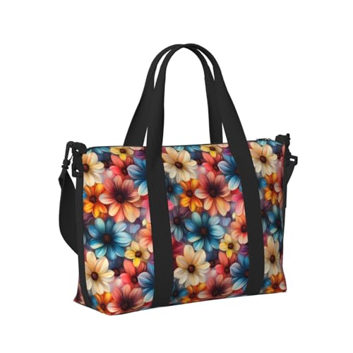 Laptop Tote Bag for Women Work - Colorful Flowers A Print Weekender Overnight Bags for Women Travel, Gym Duffle Bag for Men, Personal Item Crossbody Travel Bags for Men Carry On