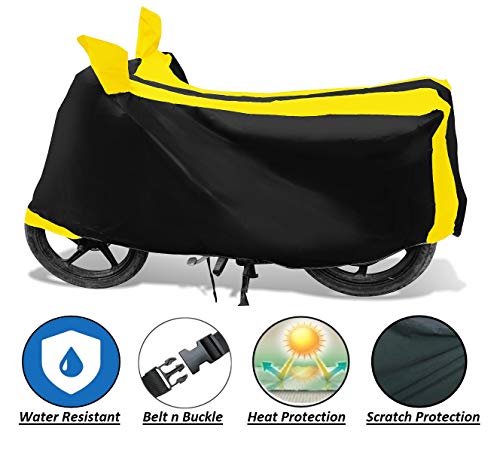 Image of Auto Hub Bike Cover Compatible with TVS Apache RTR 160 with Mirror Pocket, Dustproof, Heat Resistant, Triple Stitched, Apache 160 Bike Cover- Black, Yellow