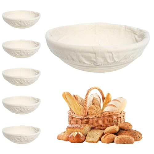 Petyoung Banneton Lot de 6 paniers de fermentation, ronds, en rotin naturel, avec insert en lin lavable, accessoires de cuisson