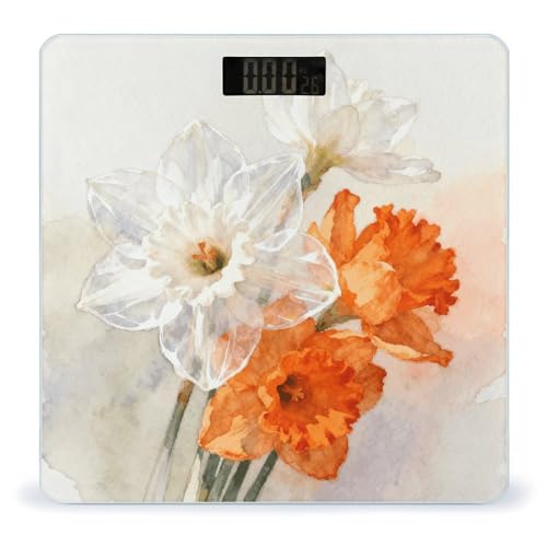 Báscula Digital para Baño Blanca con Flores Naranja miniatura 1