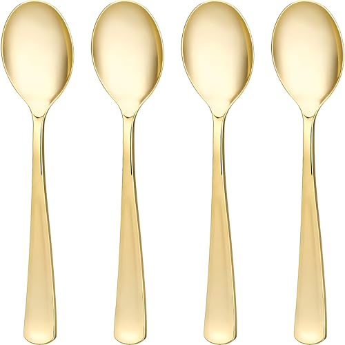 Plastic Cutlery Silverware Extra Heavyweight Disposable Flatware Full Size Plastic Spoons Like Gold 24 Pack