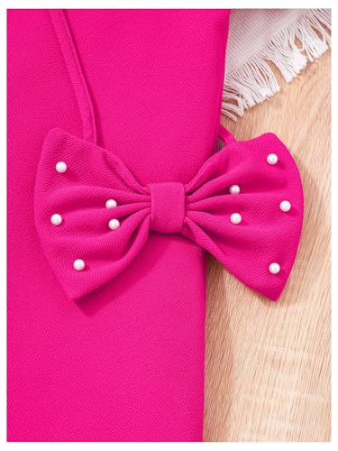 WDIRARA Girl's Pearls Puff Sleeve Dress Cute Birthday Party Dresses with Bowknot Bag4