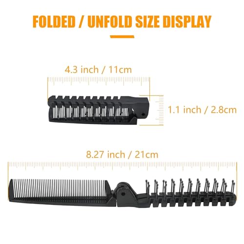 Qjaiune 3PCS Travel Foldable Brush, Anti-Static Hair Comb and Double Headed Hairdressing Tool for Men & Women (Black)