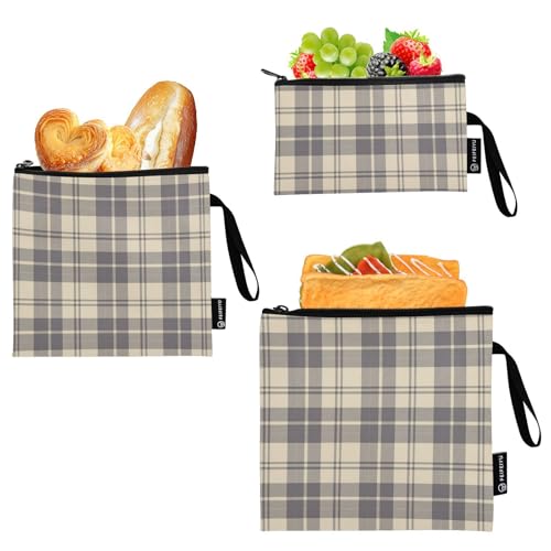 Brown Plaid 3 Pzs Bolsas de Snack Reutilizables Impermeables miniatura 2