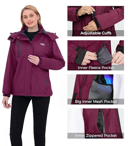 Image of Wantdo Women's Mountain Waterproof Ski Jacket Windproof Rain Jacket Winter Warm Hooded Coat