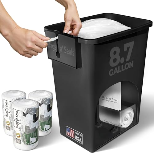 Bags n' Seals 8.75 Gallon Trash Can Under Sink with Hermetic Sealing System, Built-In Bag Dispenser, Pull Out Waste Basket for Kitchen Cabinet, Bathroom & Office, Includes 120 Scented Bags,Made in USA