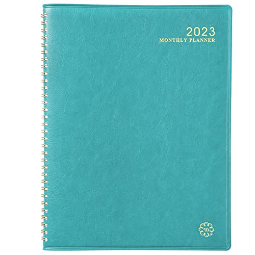 2023 Monthly Planner/Calendar - Monthly Planner from January 2023 - December 2023, Leather Calendar Planners with Tabs, Twin-Wire Binding and Double Side Clear Inner Pocket, 9