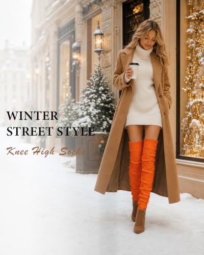 Image of Pcavin Thigh High Socks for Women, Long Cable Knit Over Knee Boot Stockings | Extra Long Fit, Cable Knit Texture, Warm Thick Knit, Winter Boot Socks, Cozy Leg Warmers, Sweater Sock Style