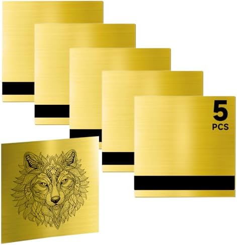 5PCS Laser Engraving Double Color ABS Plastic Sheet,Two-Tone Laserable Engraving Plastic Sheets for Name Badge,Office Label,Laser Artistic Product,Size 11.73" x 11.73",Brushed Golden/Black