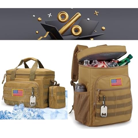 BERRYRIZZ Tactical Lunch Box for Men, Insulated Lunch Bag MOLLE Webbing Leakproof, Cooler Large Lunchbox&BERRYRIZZ Tactical Backpack Cooler for Men, 25L Large Insulated Backpack Leak-Proof Cover