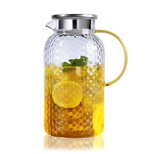 2.0 Liter 70 Ounces Glass Pitcher with lid iced Tea Pitcher Water jug hot Cold Water ice Tea Wine Coffee Milk and Juice Beverage Carafe