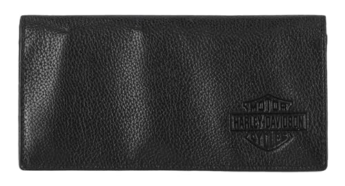 Harley-Davidson Men's Classic Genuine Pebble Leather B&S Long Wallet - Black