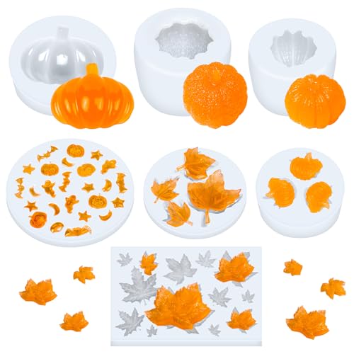 Image of 7 Pcs Pumpkin Silicone Molds, Halloween Pumpkin Candle Molds, Fall Maple Leaf Chocolate Mold for DIY Cake, Chocolate, Candy, Jelly, Wax Melt, Ice Cubes