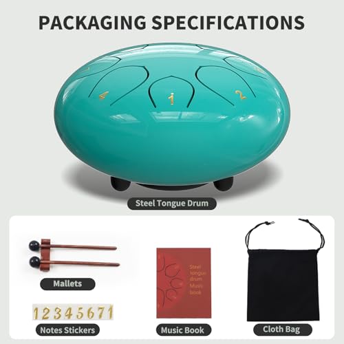 Image of Rain Drum for Outside Garden, 6 Inches 8 Notes Steel Tongue Chakra Drums, Waterproof Meditation Rain Chime, Musical Instruments for Adult Gift with Bag, Music Book, Drum Mallets (Blue)