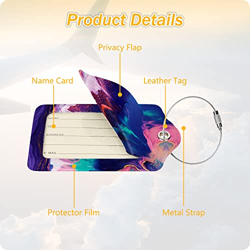 Image of Set of 2 Luggage Tag Suitcases Tag with Privacy Name Lable ID Card PU Leather Baggage Tags for Men Women Travel