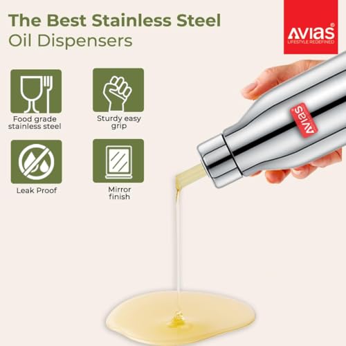 Image of AVIAS Ezee Stainless Steel Oil Dispenser 500ml Oil Container for Kitchen | Spill Proof, Airtight Cooking Oil Bottle | Durable Oil Can for Home Use | Oil Pot 500ml