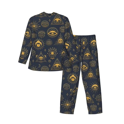 Evil Eye Print Pajamas Set Mens Long Sleeve Pyjamas Sets Button Down Nightwear Homewear Casual Sleeping Shirts Pants2