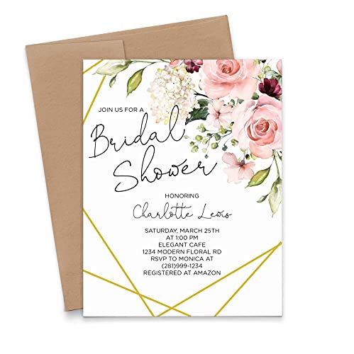 Modern Pink Paper Floral Bridal Shower Invitations, Elegant Bridal Shower