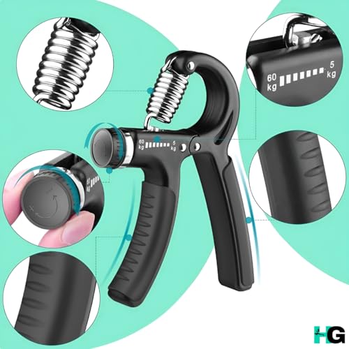 Image of 5 Kg to 60 Kg Adjustable Hand Grip Strengthener, Hand Gripper for Men & Women for Exercise & Gym Workout Hand Exercise Equipment to Use in Home for Forearm Exercise, Finger Exercise Gripper- (Black)