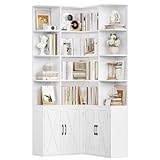 FirFurd 187cm Bücherregal mit Türen Eckregal mit 12 Fächern L-förmiger Bücherschrank Vitrinenschrank aus Holz Hochschrank Regal mit Türen für Wohnzimmer Arbeitszimmer Büro Küche 187 x 80 x 80cm Weiß