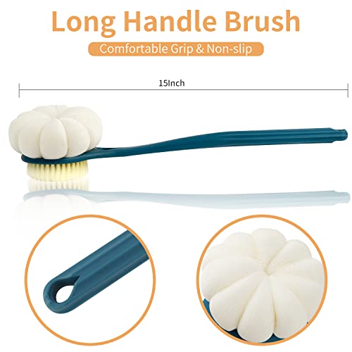 Shower Body Brush With Bristles And Loofah, Frosted Bath Net Sponge With 15 Inch Handle For Skin Exfoliation Shower, Massage Bristles, Wet Or Dry Brushing,Back Brush For Men And Women,Green #TOP4