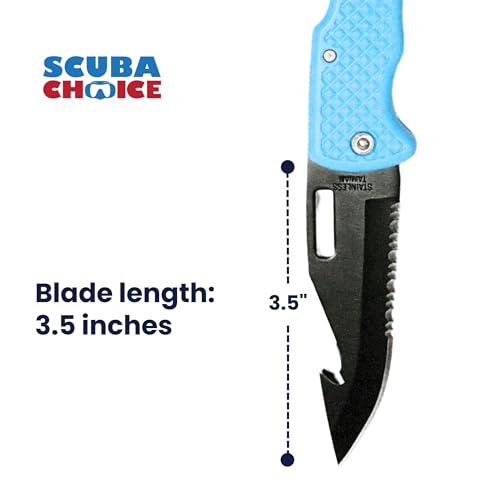Scuba Choice Foldable Stainless Steel Dive Knife, 3.5" Black Blade, Compact BCD Mount Knife with Clip & Lanyard for Scuba Diving, Snorkeling, Spearfishing, Safety & Utility - Thumbnail 2