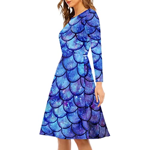 Robe longue de soirée empire bleu écailles taille S