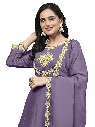 Image of TRENDMALLS Women's Silk Blend Embroidery Sequence Work Anarkali Kurta Pant Set with Dupatta