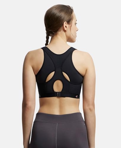 Image of Jockey AP20 Women Wirefree Padded Tactel Nylon Elastane Stretch Full Coverage Racerback Styling Active Sports Bra with StayFresh and StayDry Treatment