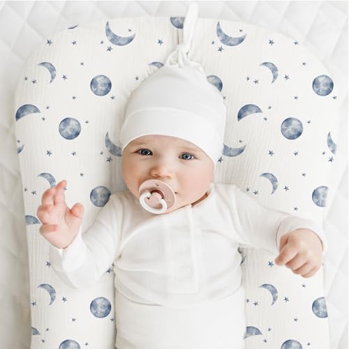 Image of Konssy Muslin Baby Lounger Cover 2 Pack, 100% Cotton Newborn Lounger Cover, Soft and Breathable Baby Nest Slipcover for Boys Girls (Planet,Navy)