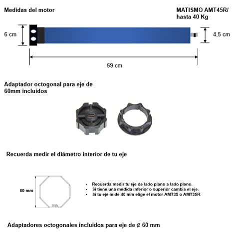 MATISMO AMT45R motor dimensions and shaft adapter details