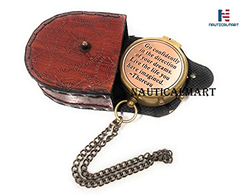 Brújula de latón con cita grabada y estuche de cuero miniatura 5