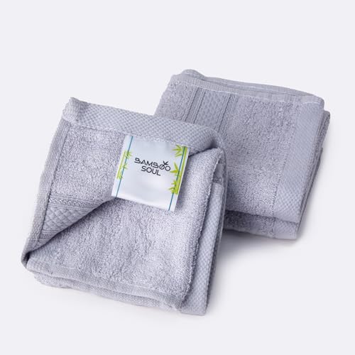 Image of Bamboo Soul Bamboo Face Towel | Ultra Absorbent & Super Soft | 30 x 30 cm - 550 GSM | Pack of 3 (Light Grey)