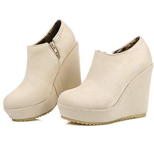 MAVMAX Women's Wedge High Heel Platform Ankle Booties Casual Boots4