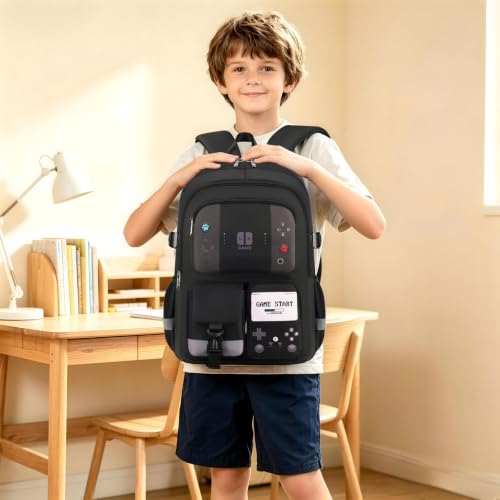 Image of Boys Backpack for School Kids Schoolbag Teens Student Book Bag | Teen Boys Elementary Middle School Backpack Waterproof College Student Bookbag Children Waterproof Laptop Bag Black