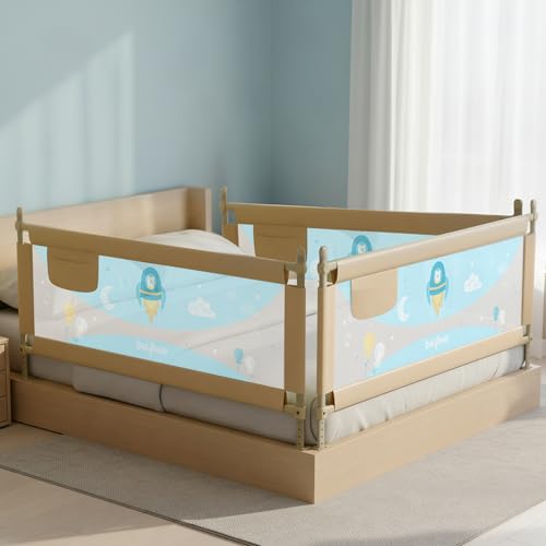 Image of BAYBEE Bed Rail Safety Guard for Kids | Bed Railing for Baby Safety Fence with 7 Level Height Adjustable & Portable Bed Side Protector from Baby Falling Guard (6FtX5FtX6Ft, 3 Sides, Beige)