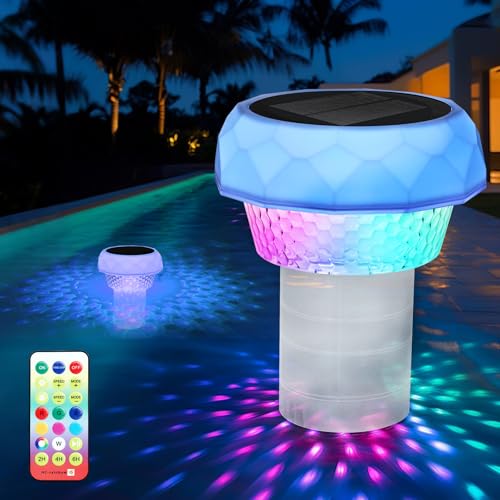 Vankarr Dispensador Cloro Piscina con Luz Solar LED, Dosificador de Cloro Flotante con Termómetro...