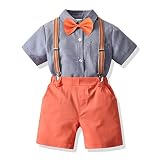 PureMilk Toddler Boy's Gentleman Long Sleeve Shirt + Suspenders Pants Suits (Short Orange, 1-2T)