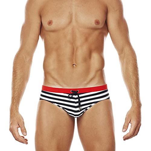 UXH Mens Swimsuit Briefs Padded Swimwear Male Strips Sexy Swimming Board Beach Surfing Swim (Black,Tag M (US S))
