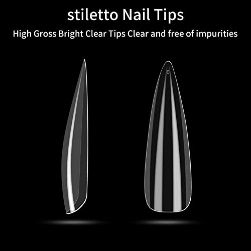 woshilaoDS 240 Pcs Clear Stiletto Nail Tips, Gel Full Cover Long Fake Nail Tips, Acrylic Press on Nails Tip - Image 4