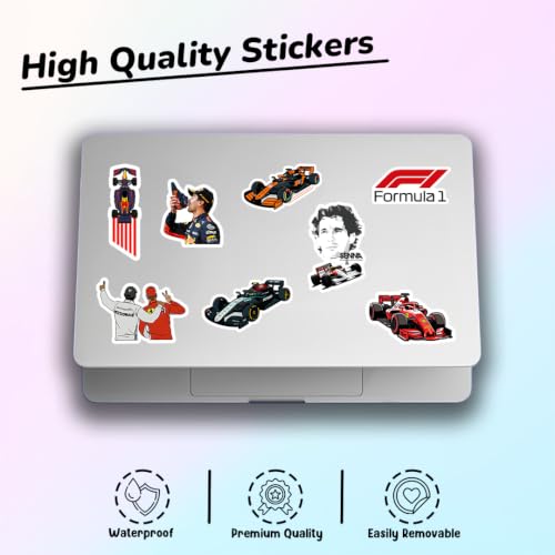Image of Car Stickers Pack of 22 - Waterproof Vinyl Decals for Laptop, Water Bottle, Helmet & Skateboard | JDM Racing Sports Car Supercar Muscle Car F1 Sticker Set | Scratch Proof, Heavy Duty (F1 Stickers)