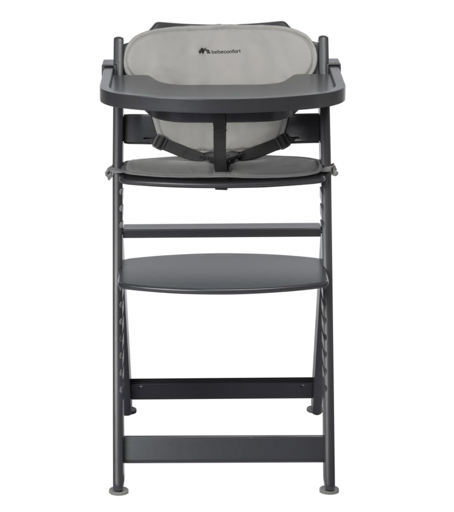 Bebeconfort Timba + Coussin, Chaise Haute Bébé Evolutive, 6 Mois - 10 Ans, Jusqu'à 30 kg, Plateau Amovible, Assise/Repose-pieds Réglables, Compatible avec Timba Baby, Mineral Graphite