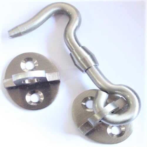 Image of RISEOM Brass Gate Hook and Eye /Window Hook for Double Doors Gates /Windows (Heavy Oval Eye) (Silver-2.5 inch, Pack of 14)