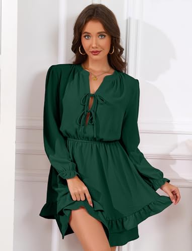 Image of Angashion Womens Tie Front Mini Dress V-Neck Ruffle Hem Summer Pockets