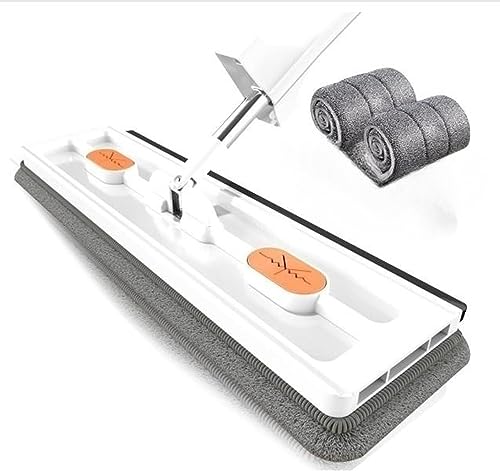 Balai plat blanc avec 2 serpillères microfibre réutilisables pour sols - 2