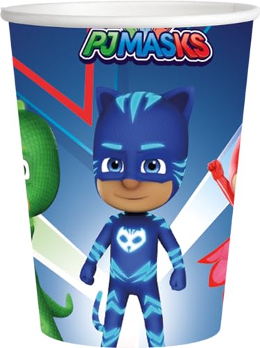 BeenSmile, Vasos PJ Masks, Vasos para Niños, Decoración de Cumpleaños Infantiles, Artículos para Fiestas y Celebraciones Temáticas, 8 Unidades, Capacidad 250 Ml